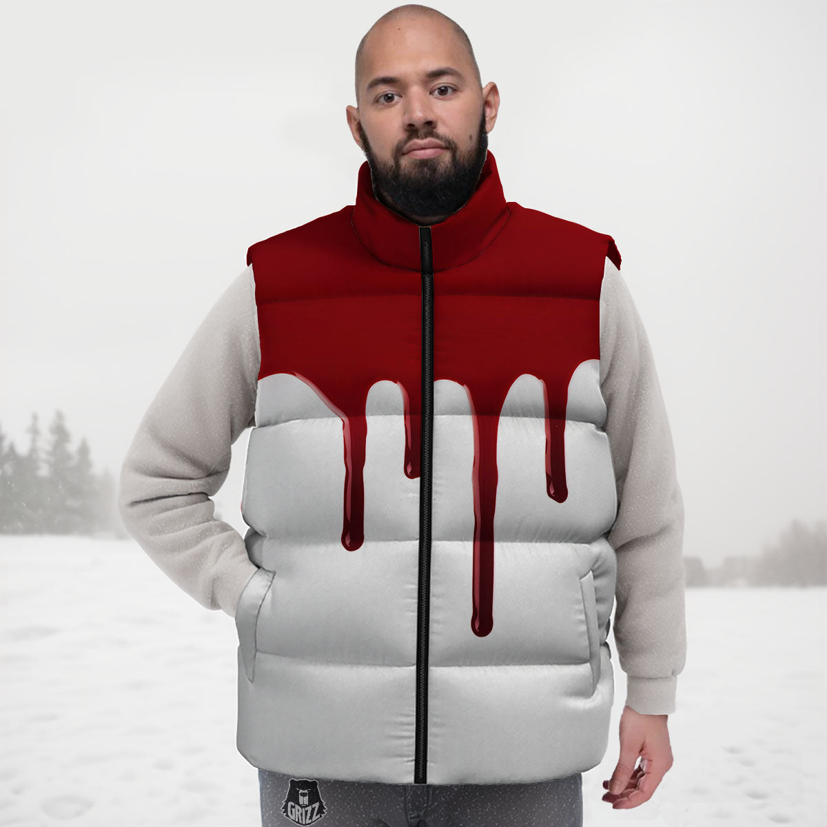 Blood Flowing Red Print Down Vest