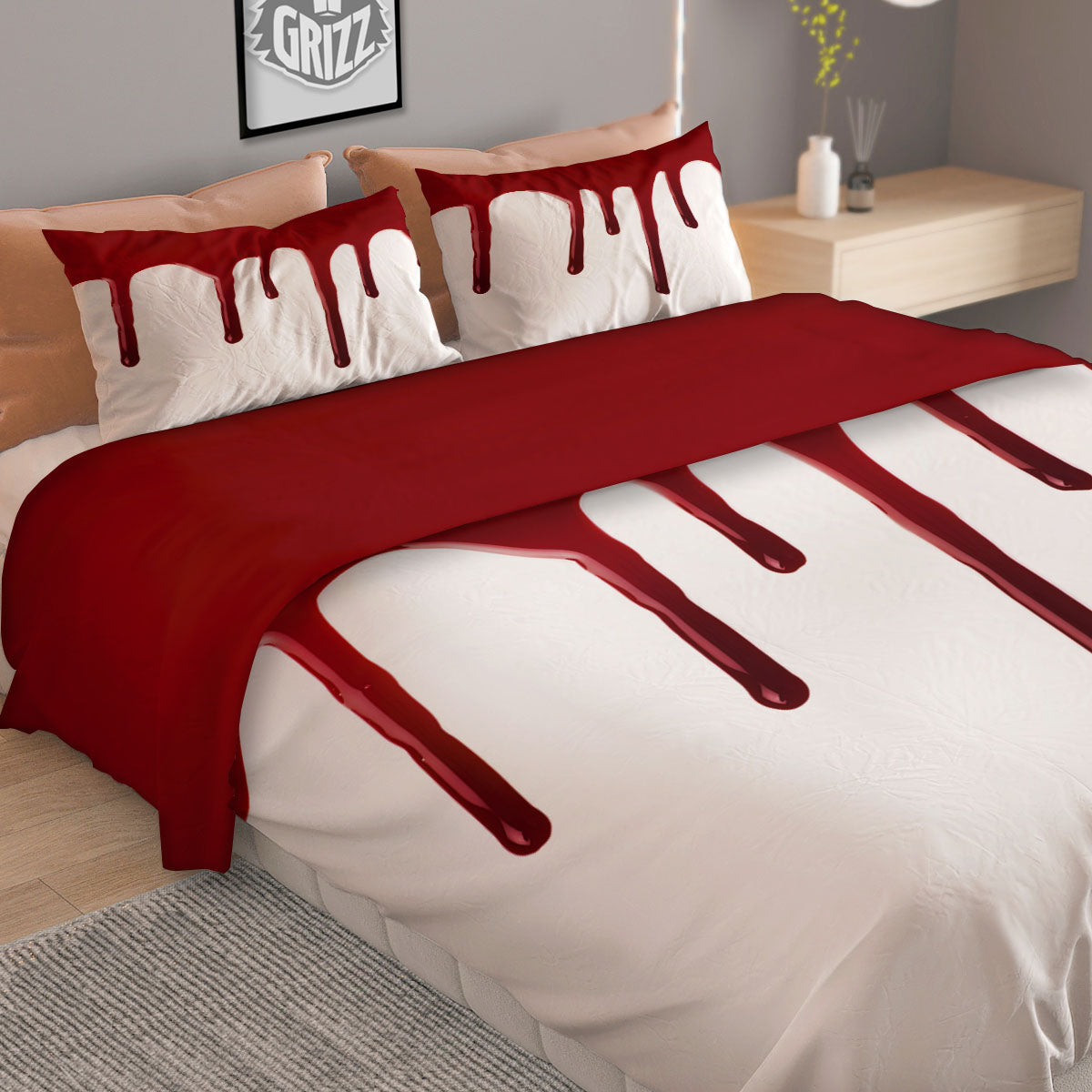 Blood Flowing Red Print Duvet Cover Bedding Set