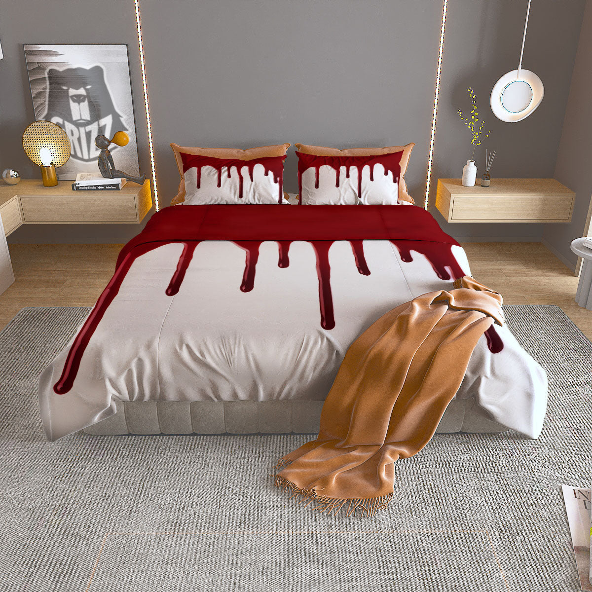 Blood Flowing Red Print Duvet Cover Bedding Set