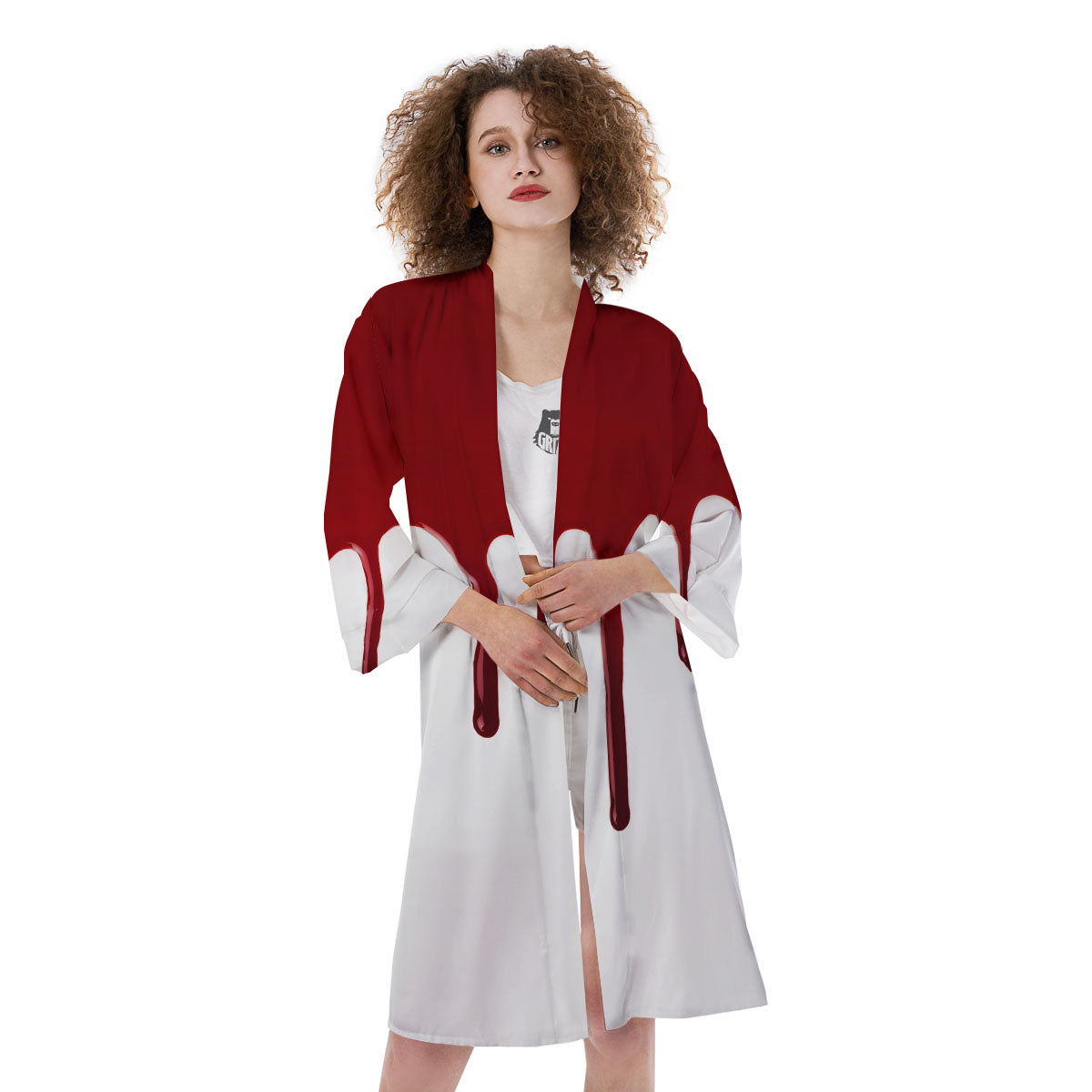 Blood Flowing Red Print Kimono-grizzshop