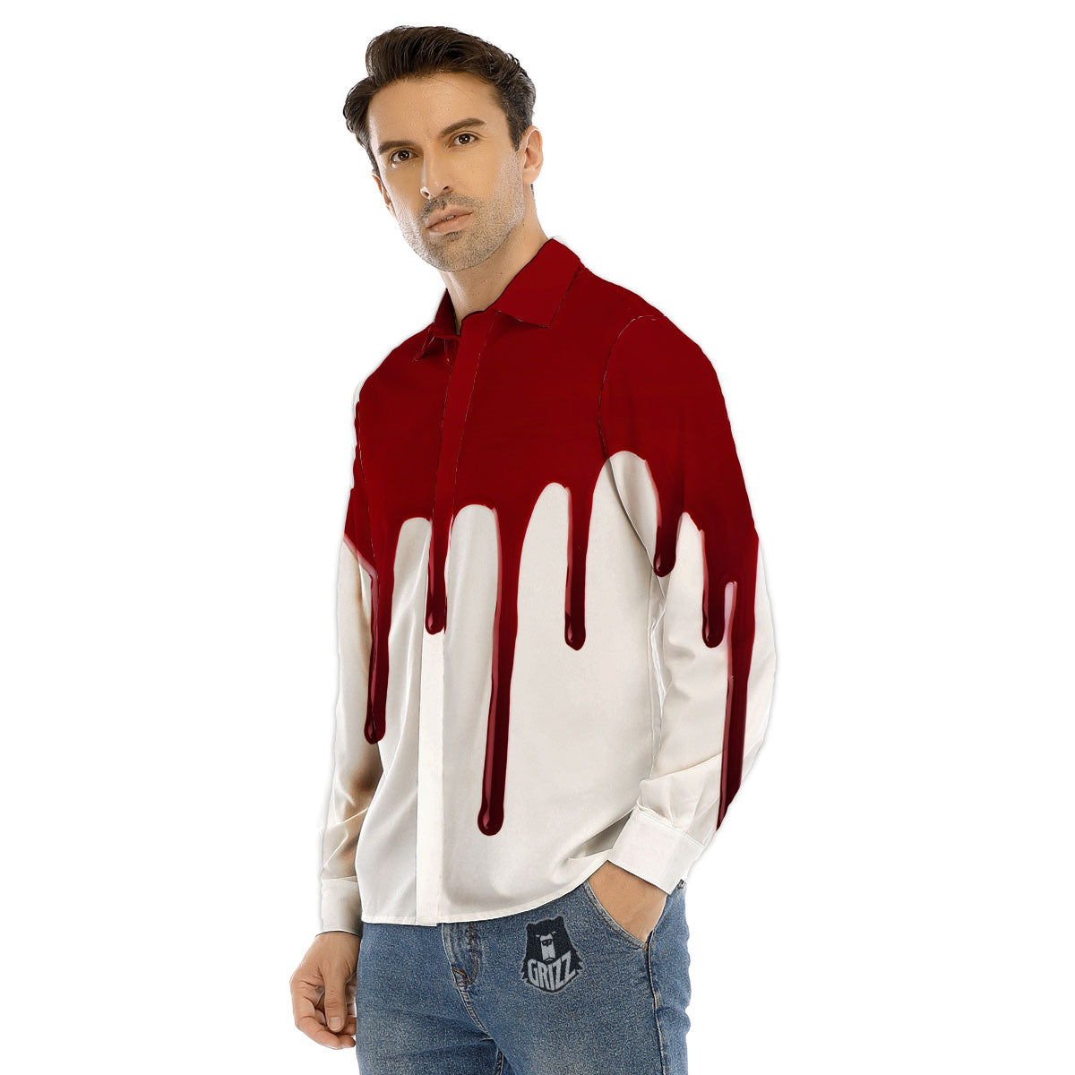 Blood Flowing Red Print Men's Dress Shirts-grizzshop