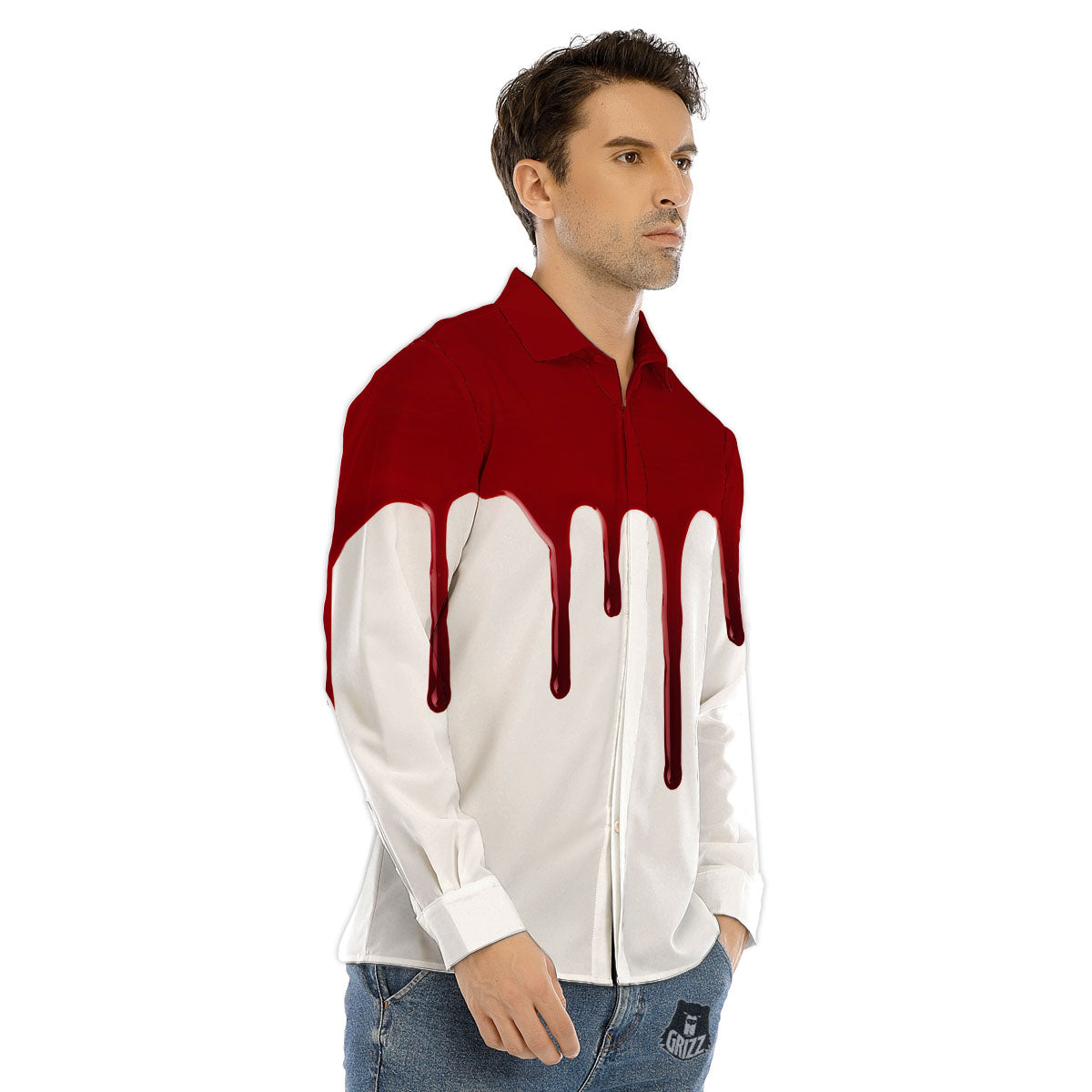 Blood Flowing Red Print Men's Dress Shirts-grizzshop