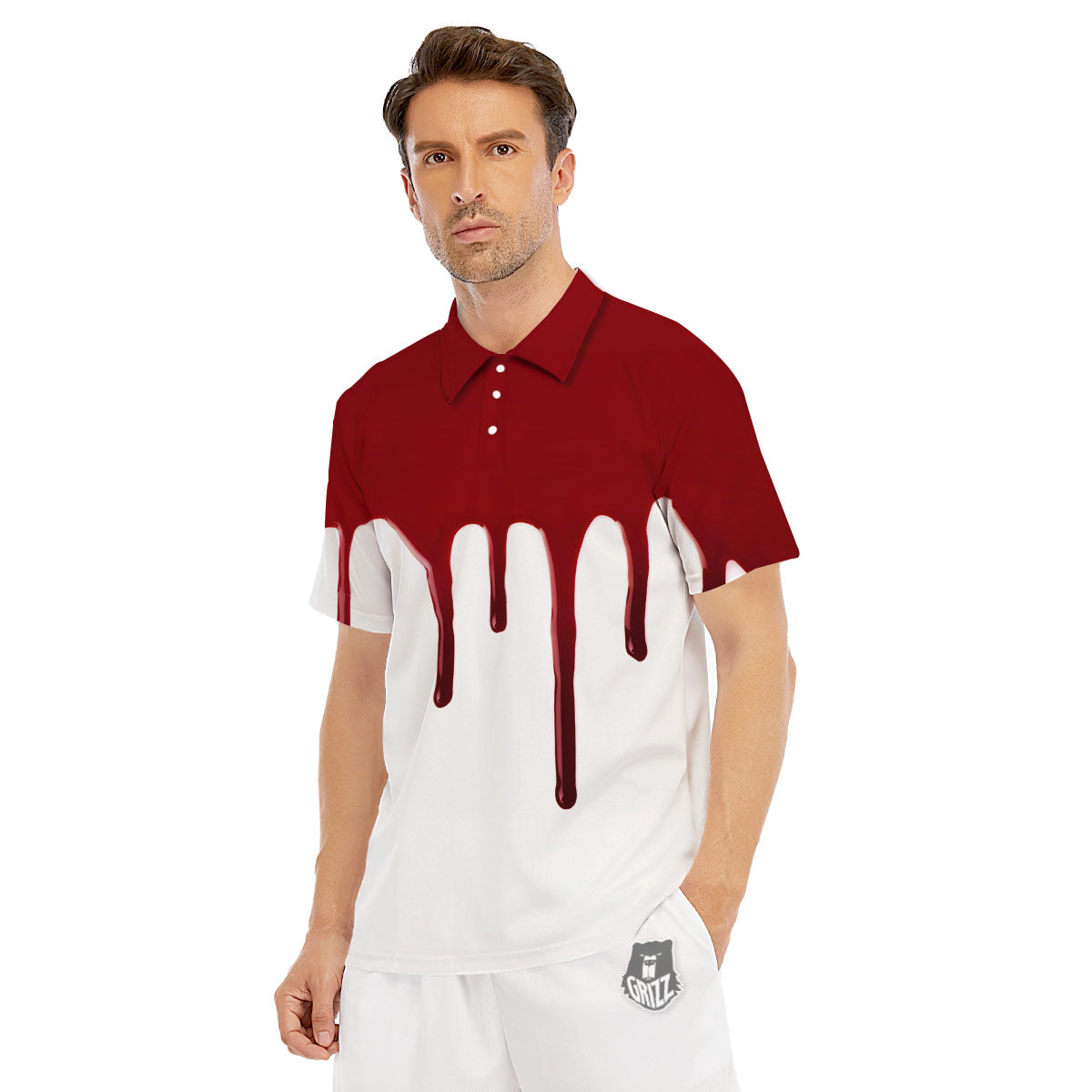 Blood Flowing Red Print Men's Golf Shirts-grizzshop
