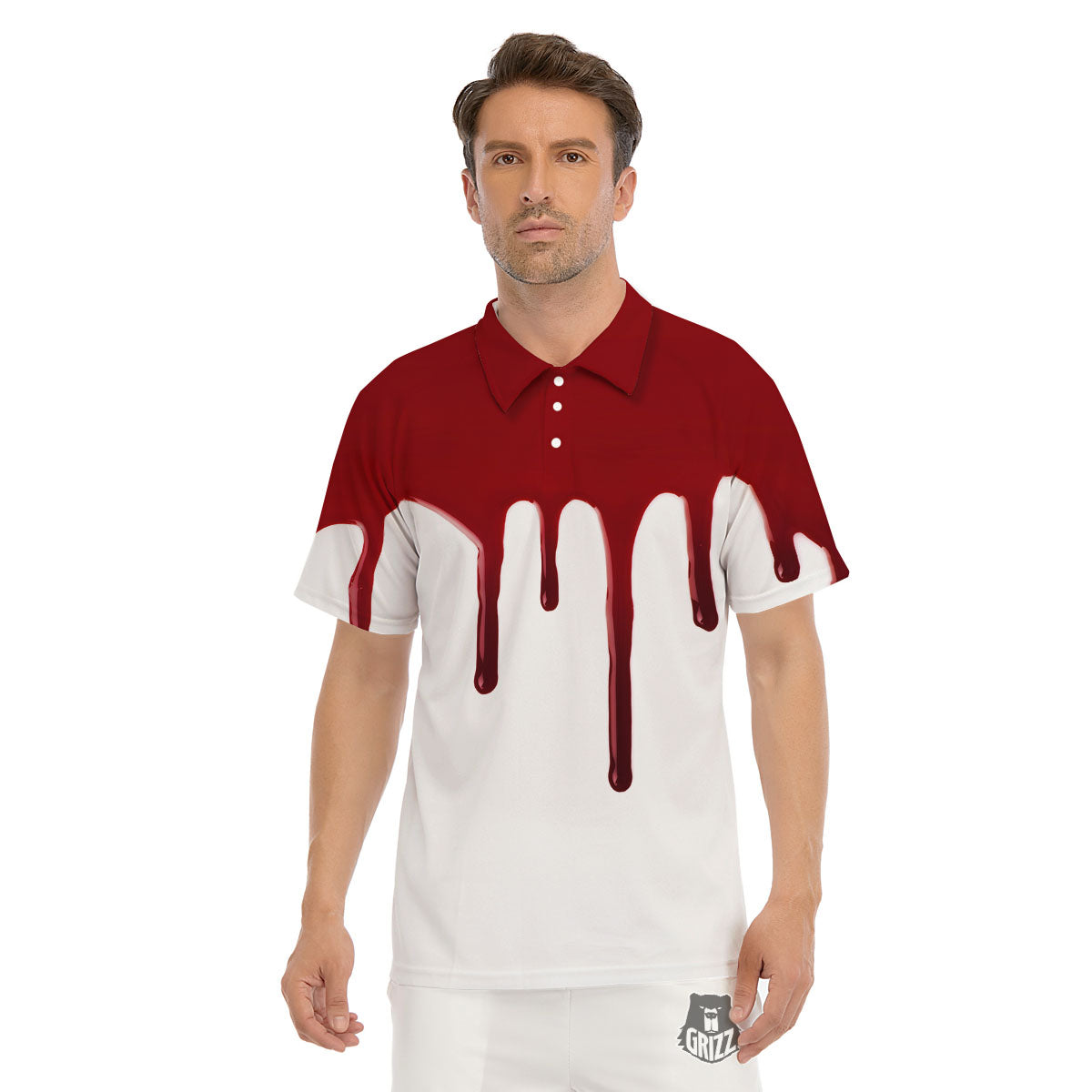 Blood Flowing Red Print Men's Golf Shirts-grizzshop