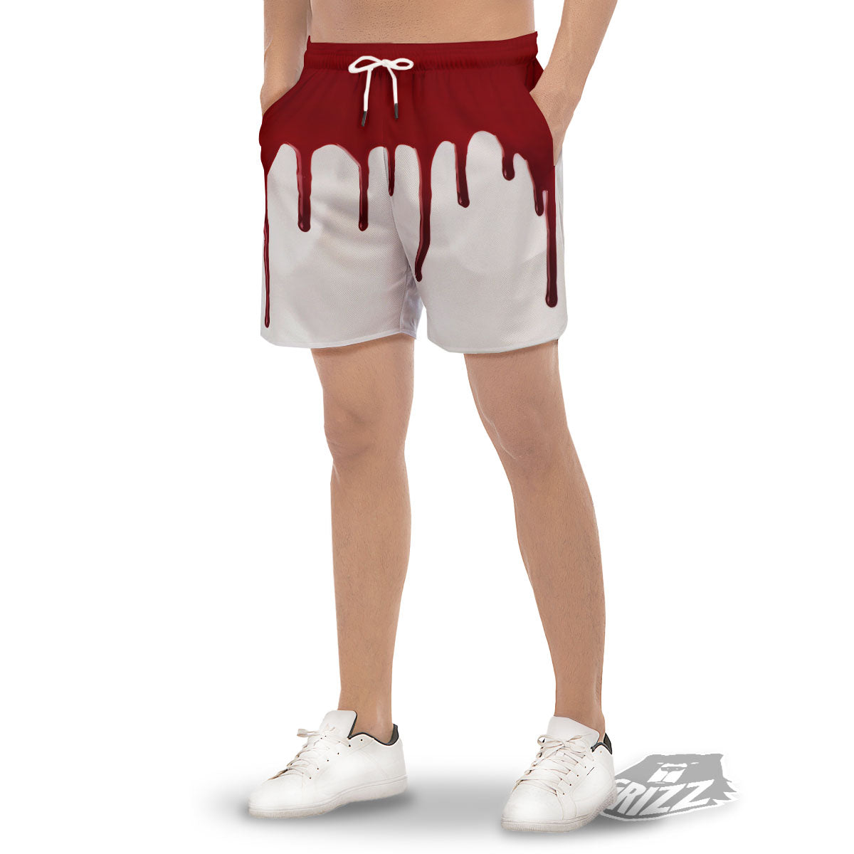 Blood Flowing Red Print Men's Gym Shorts-grizzshop