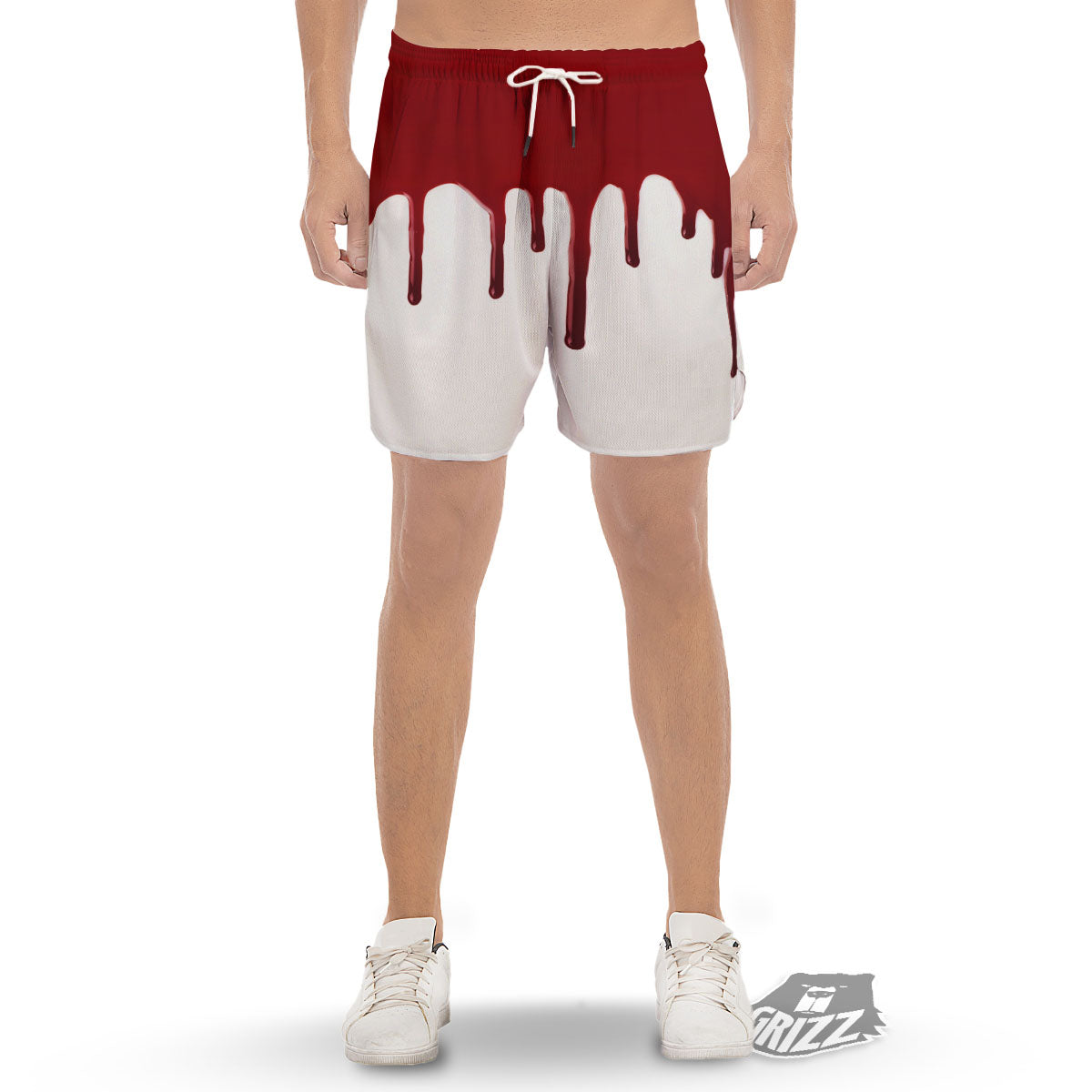 Blood Flowing Red Print Men's Gym Shorts-grizzshop