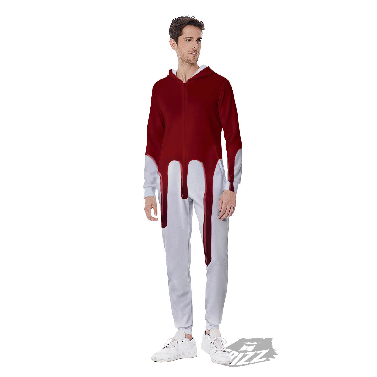 Blood Flowing Red Print Men's Jumpsuit-grizzshop