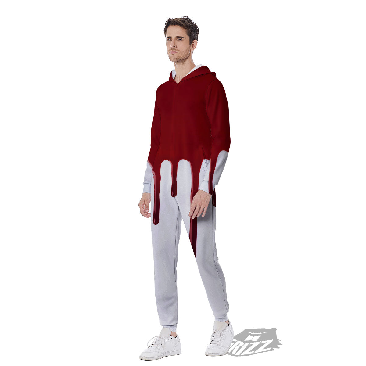 Blood Flowing Red Print Men's Jumpsuit-grizzshop