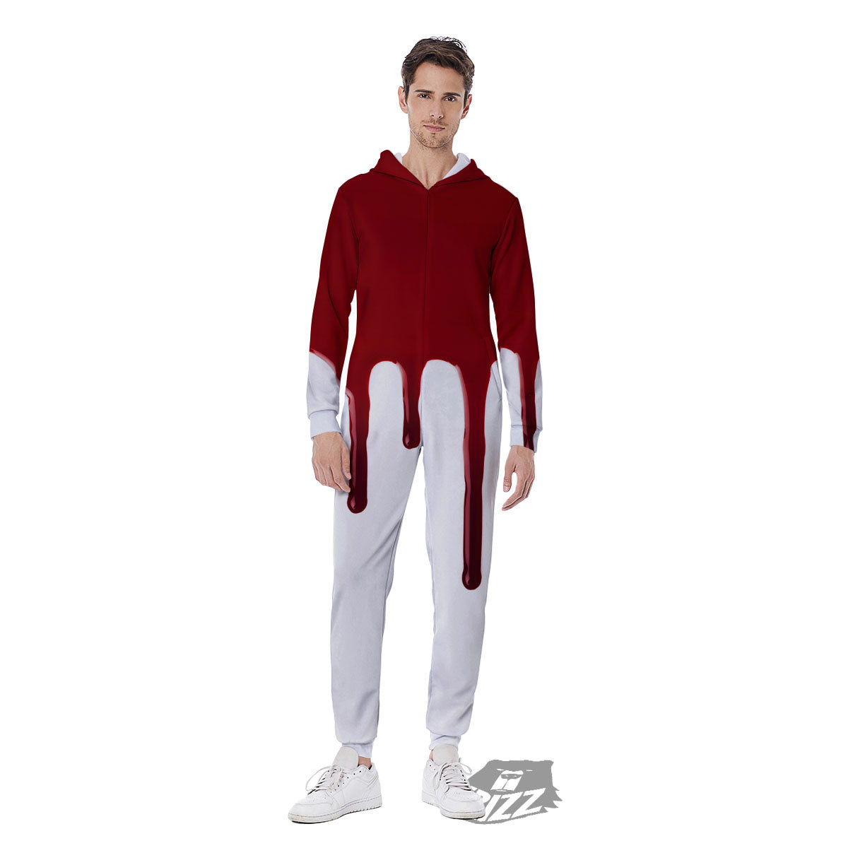 Blood Flowing Red Print Men's Jumpsuit-grizzshop