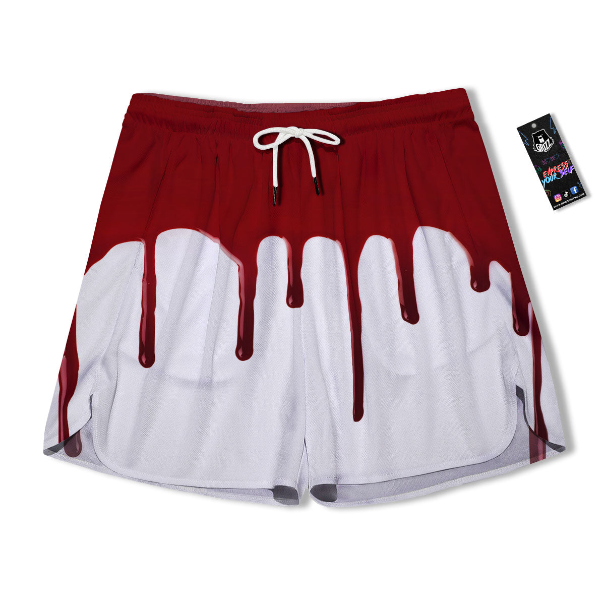 Blood Flowing Red Print Men's Running Shorts-grizzshop