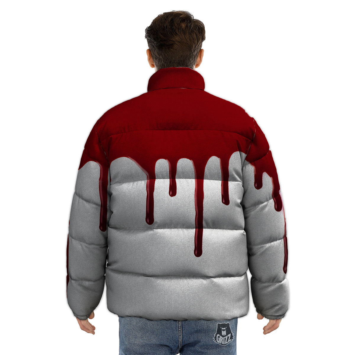 Blood Flowing Red Print Puffer Jacket-grizzshop