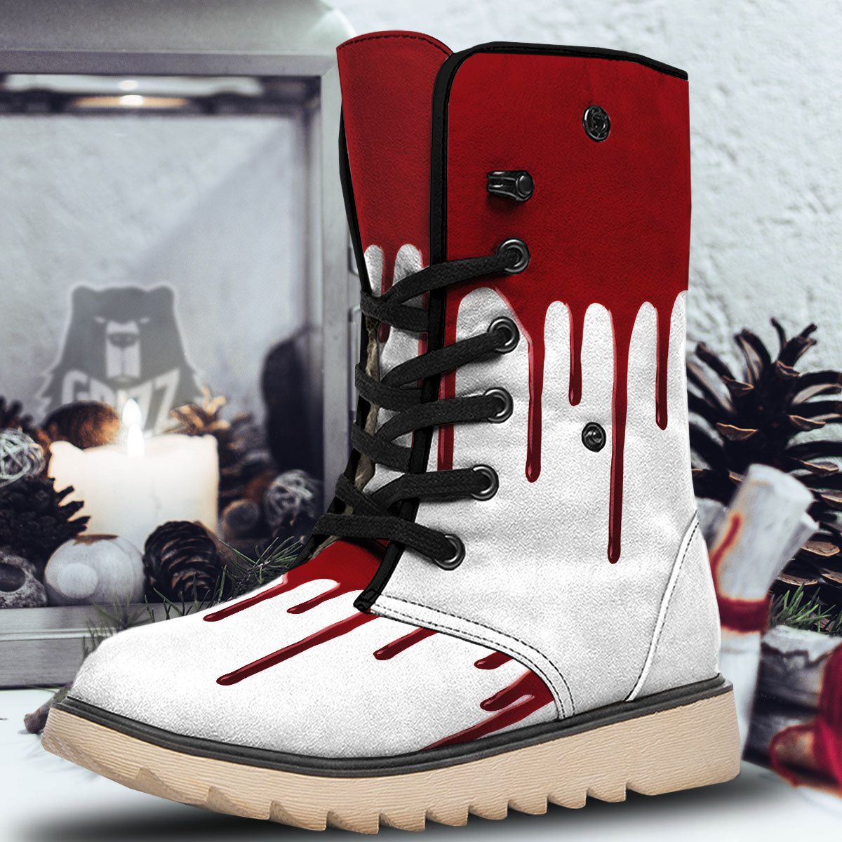 Blood Flowing Red Print Snow Boots-grizzshop