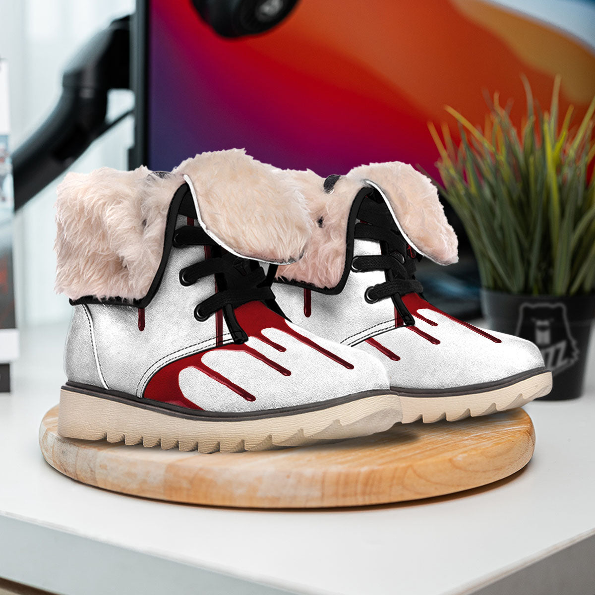 Blood Flowing Red Print Snow Boots-grizzshop