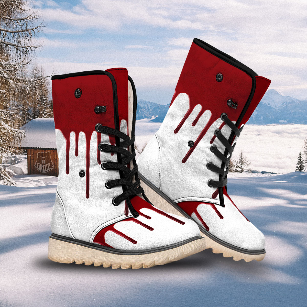 Blood Flowing Red Print Snow Boots-grizzshop