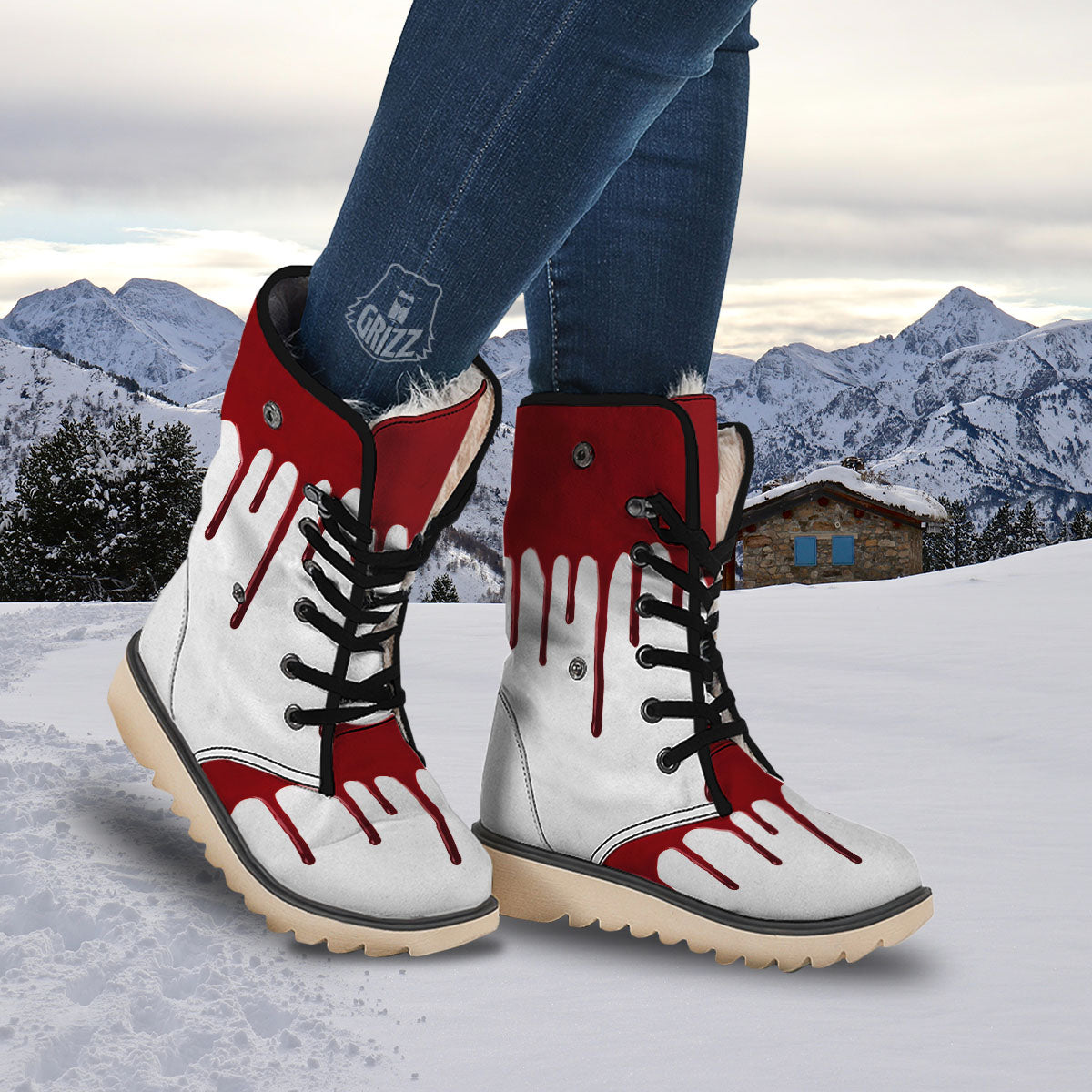Blood Flowing Red Print Snow Boots-grizzshop