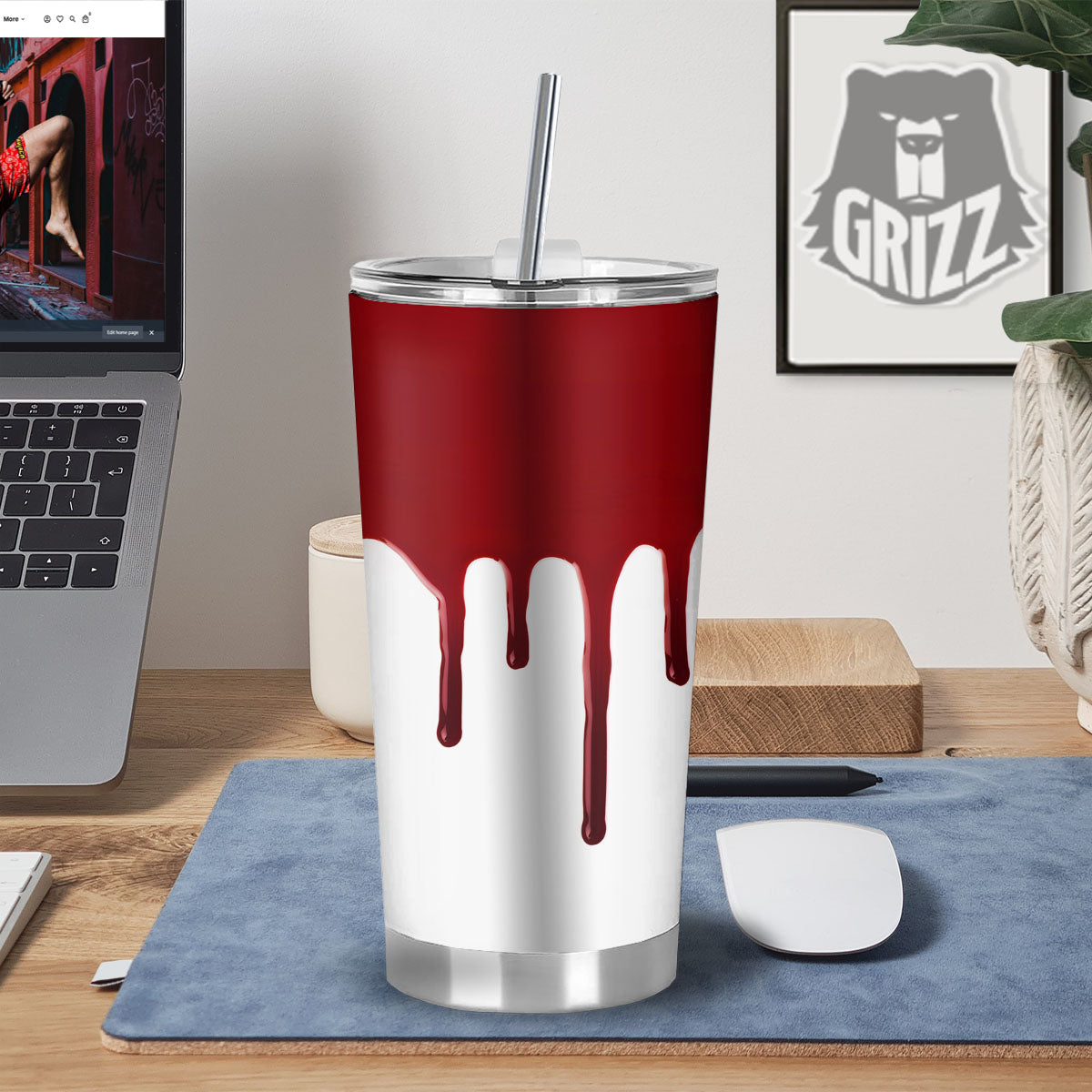 Blood Flowing Red Print Tumbler-grizzshop