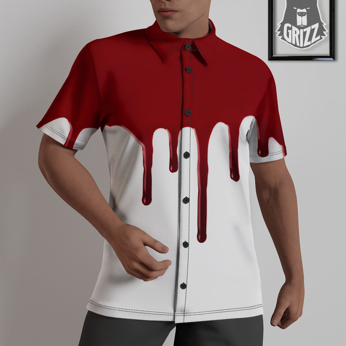 Blood Flowing Red Print Untucked Shirts-grizzshop