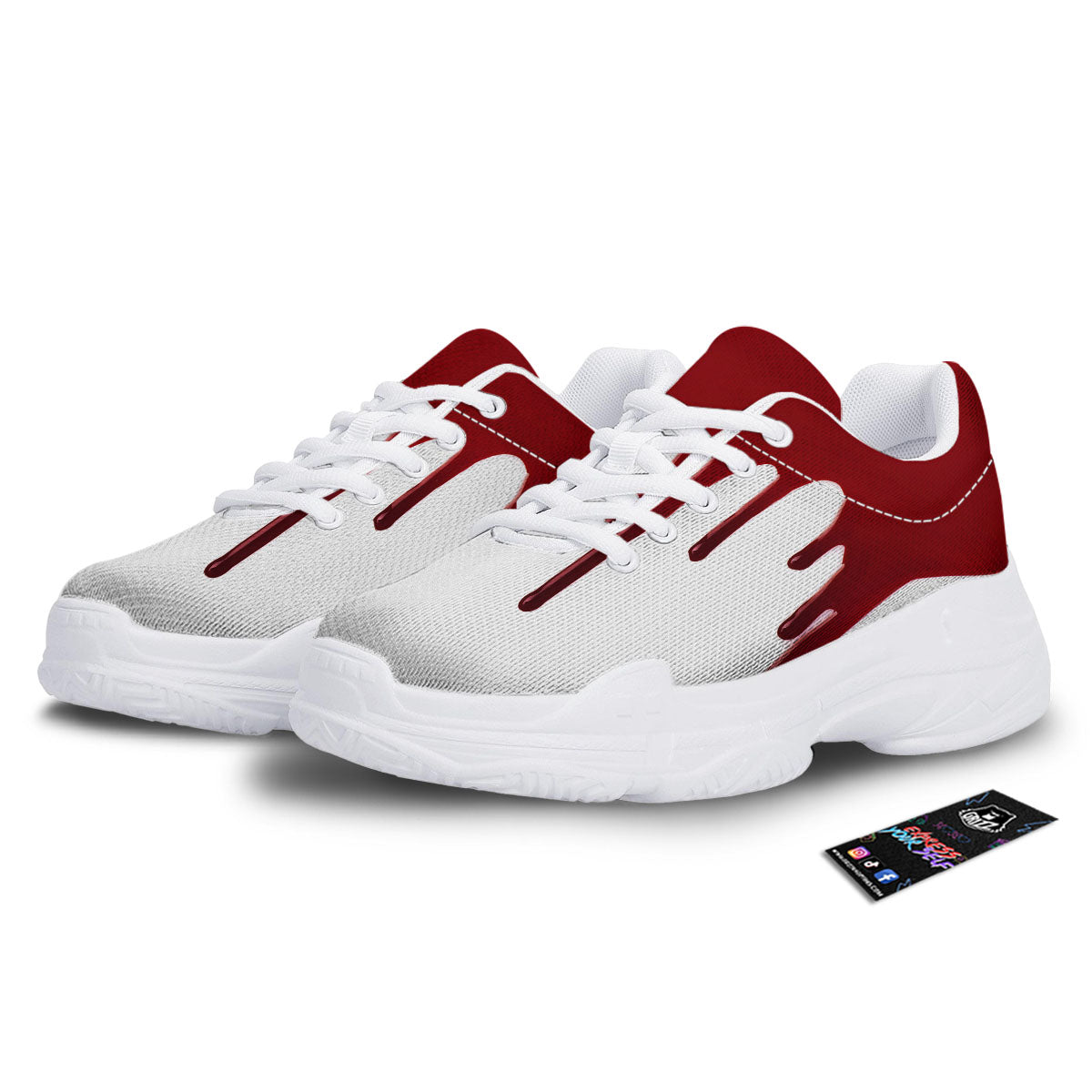 Blood Flowing Red Print White Chunky Shoes-grizzshop
