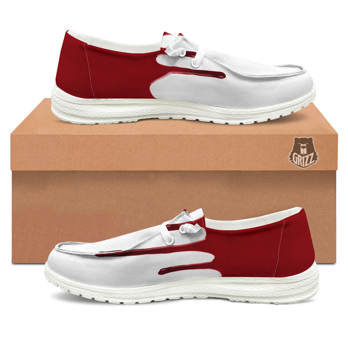 Blood Flowing Red Print White Loafers-grizzshop