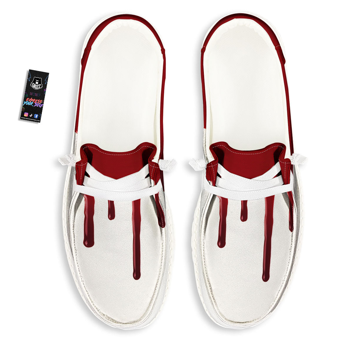 Blood Flowing Red Print White Loafers-grizzshop