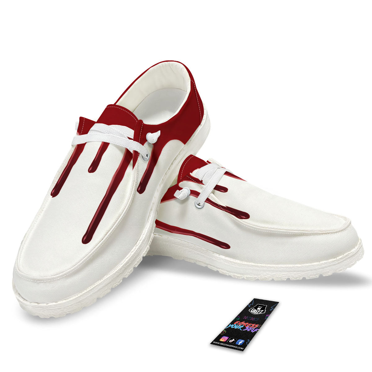 Blood Flowing Red Print White Loafers-grizzshop