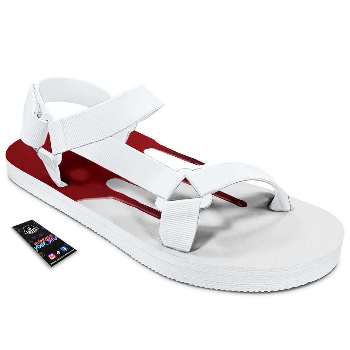 Blood Flowing Red Print White Open Toe Sandals-grizzshop