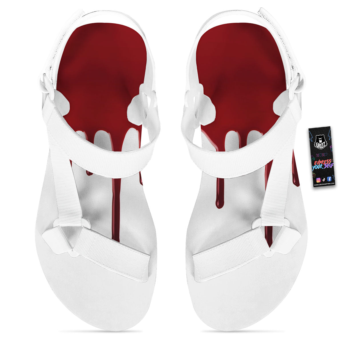 Blood Flowing Red Print White Open Toe Sandals-grizzshop