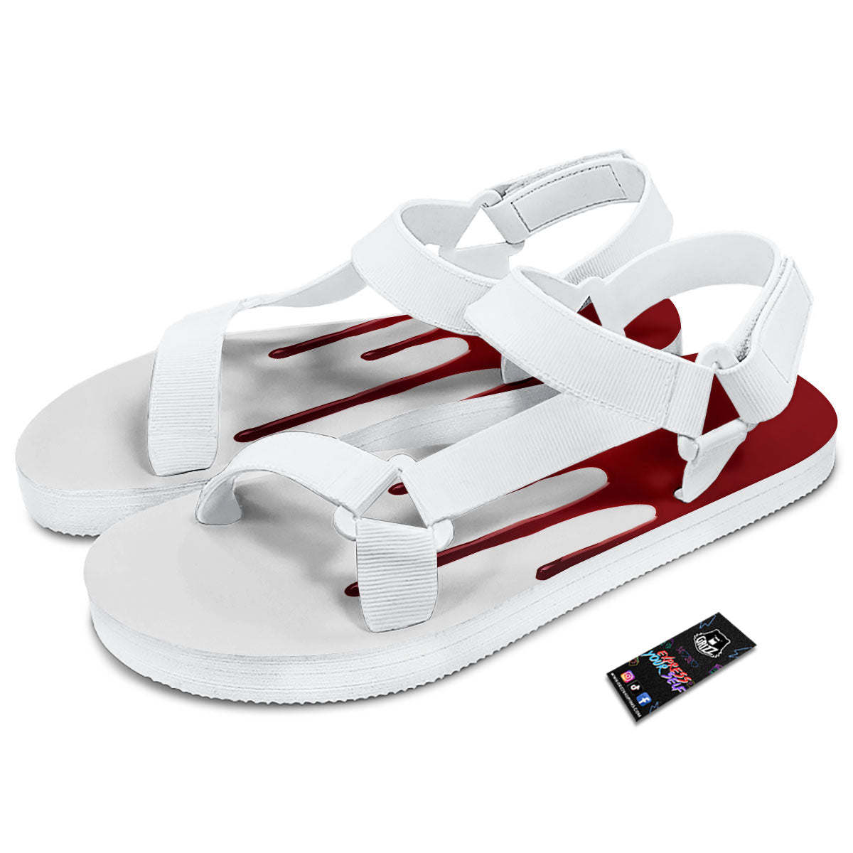 Blood Flowing Red Print White Open Toe Sandals-grizzshop