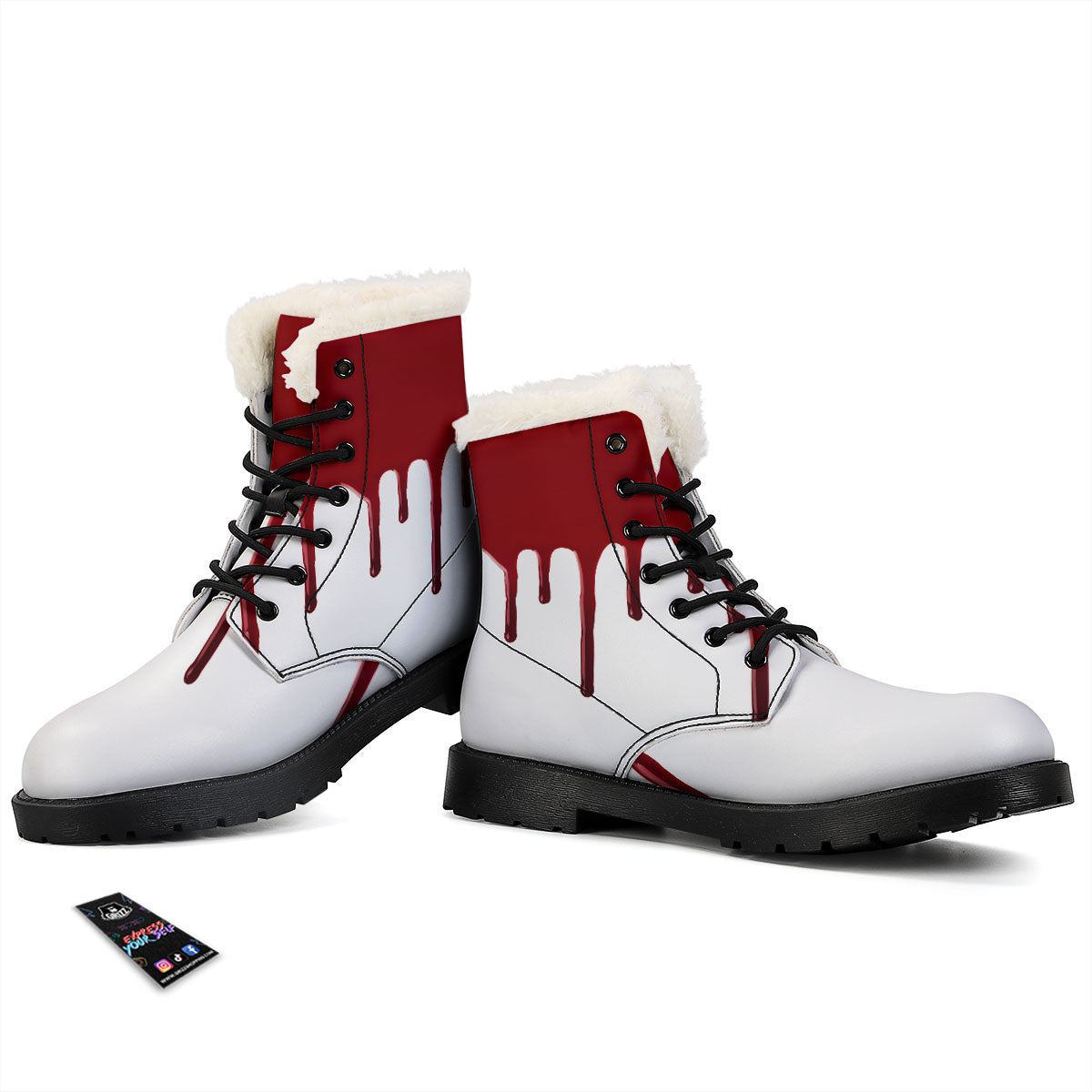 Blood Flowing Red Print Winter Boots-grizzshop