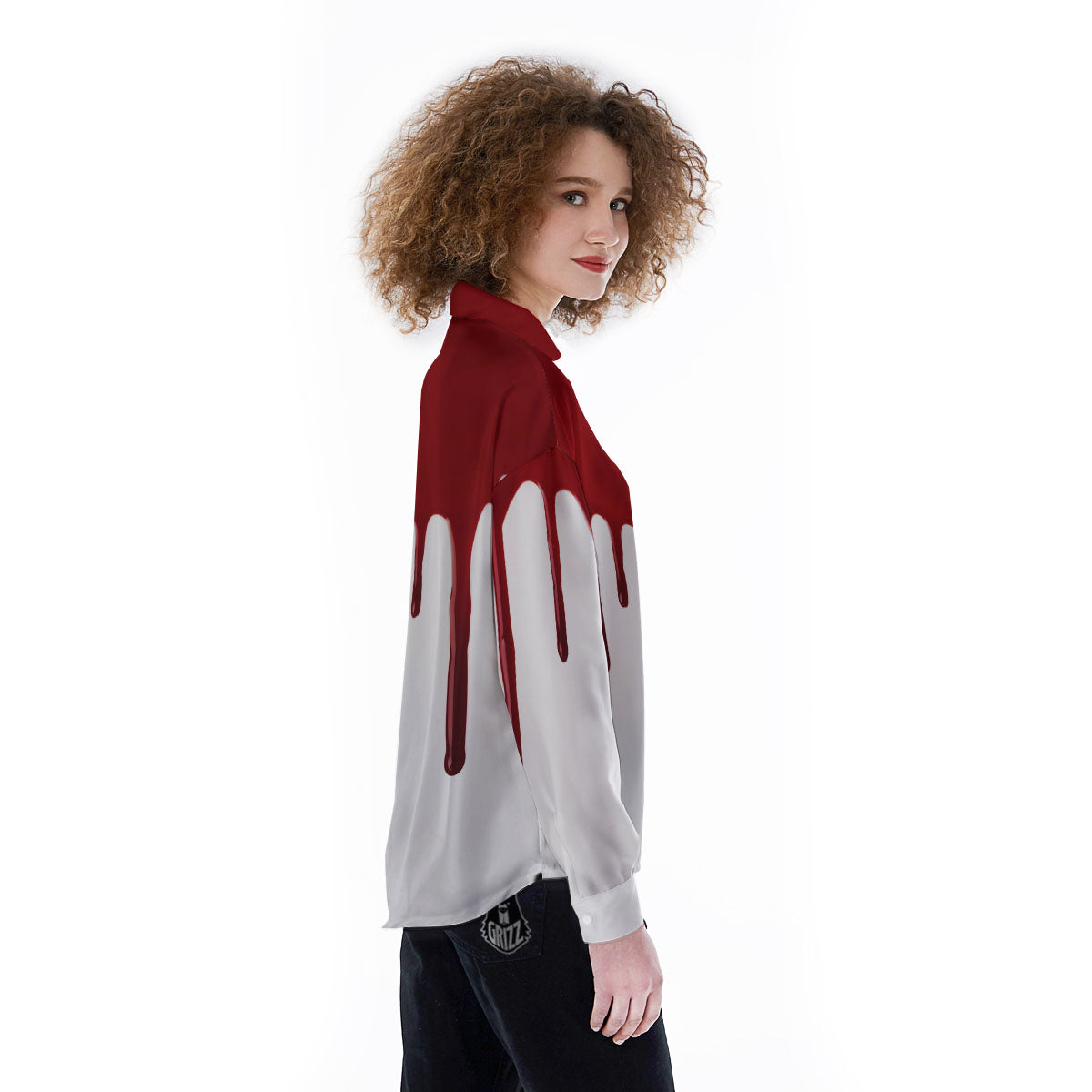Blood Flowing Red Print Women's Long Sleeve Shirts-grizzshop