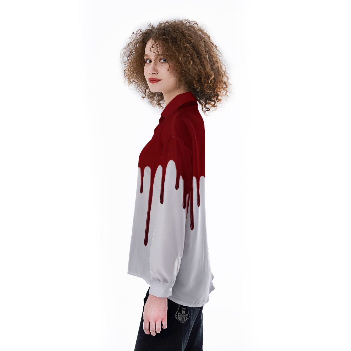 Blood Flowing Red Print Women's Long Sleeve Shirts-grizzshop