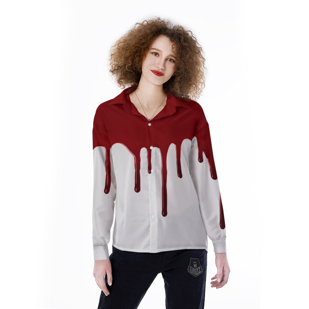 Blood Flowing Red Print Women's Long Sleeve Shirts-grizzshop