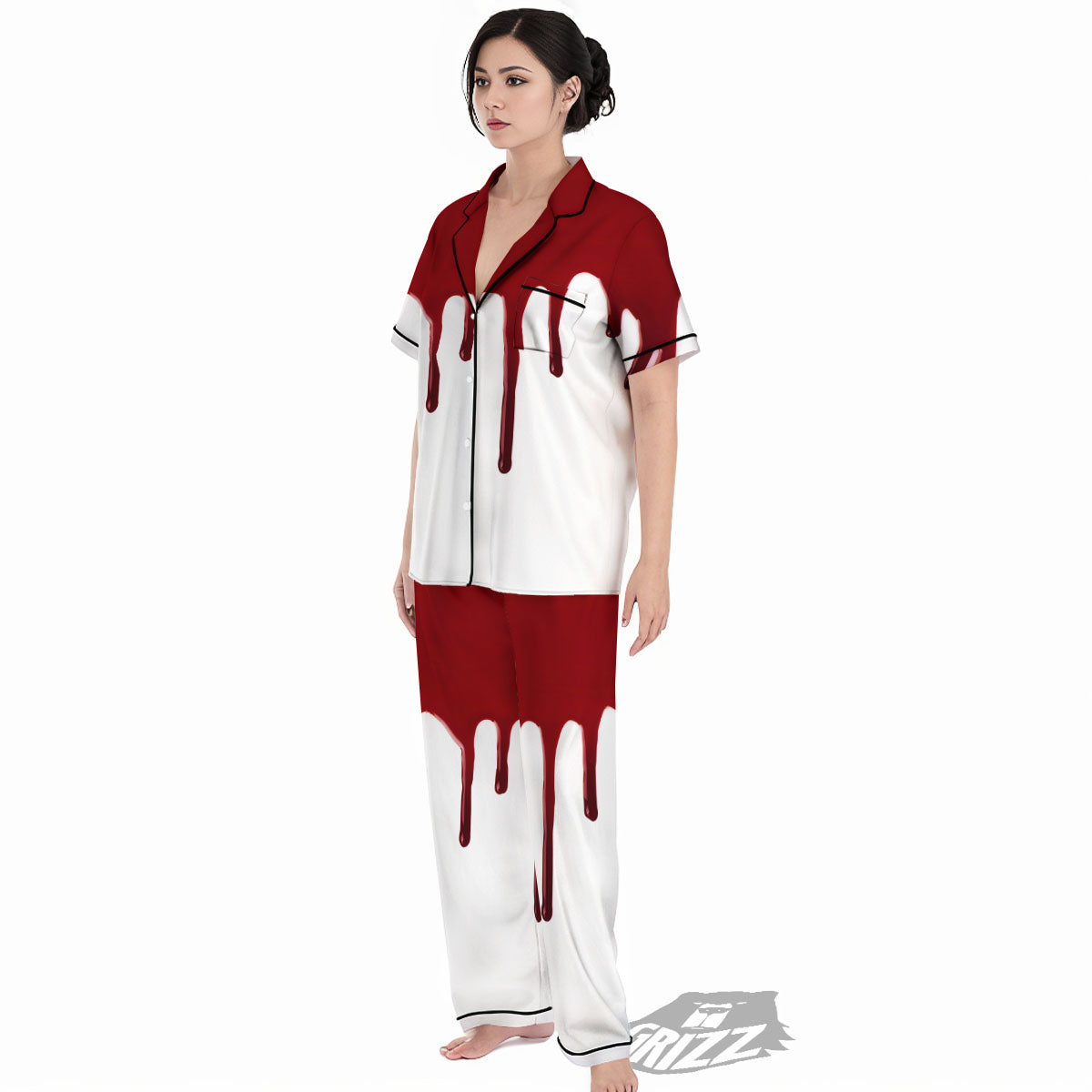 Blood Flowing Red Print Women's Pajamas Set-grizzshop