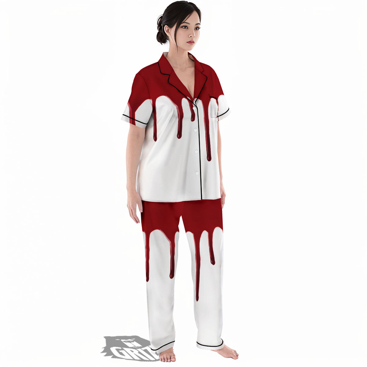 Blood Flowing Red Print Women's Pajamas Set-grizzshop