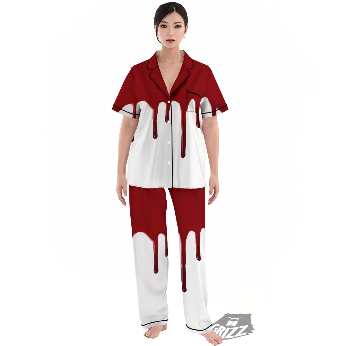 Blood Flowing Red Print Women's Pajamas Set-grizzshop
