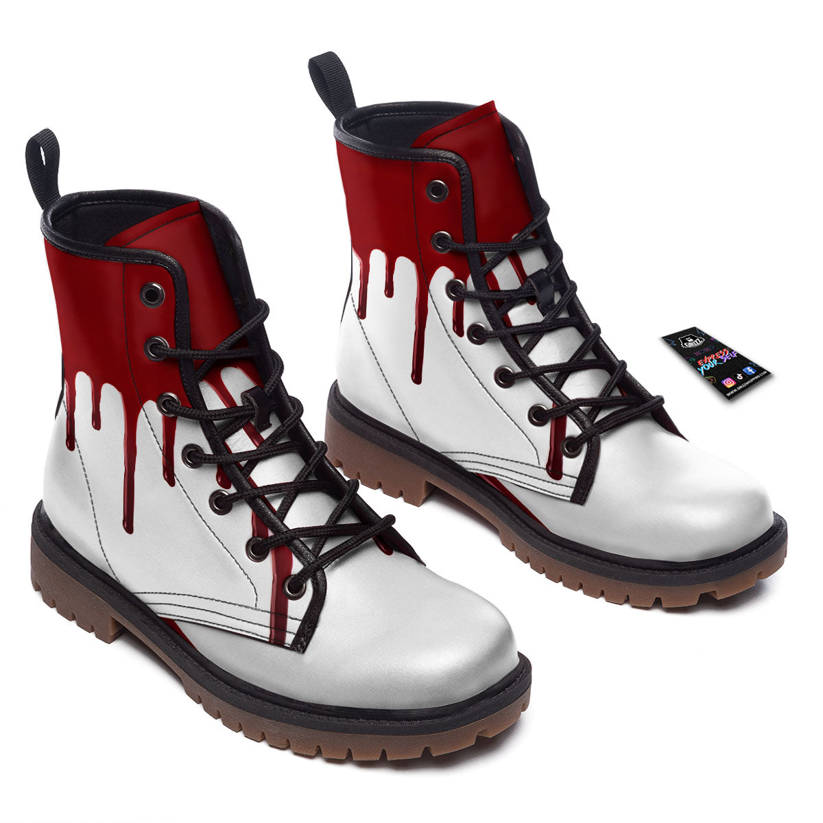 Blood Flowing Red Print Work Boots-grizzshop