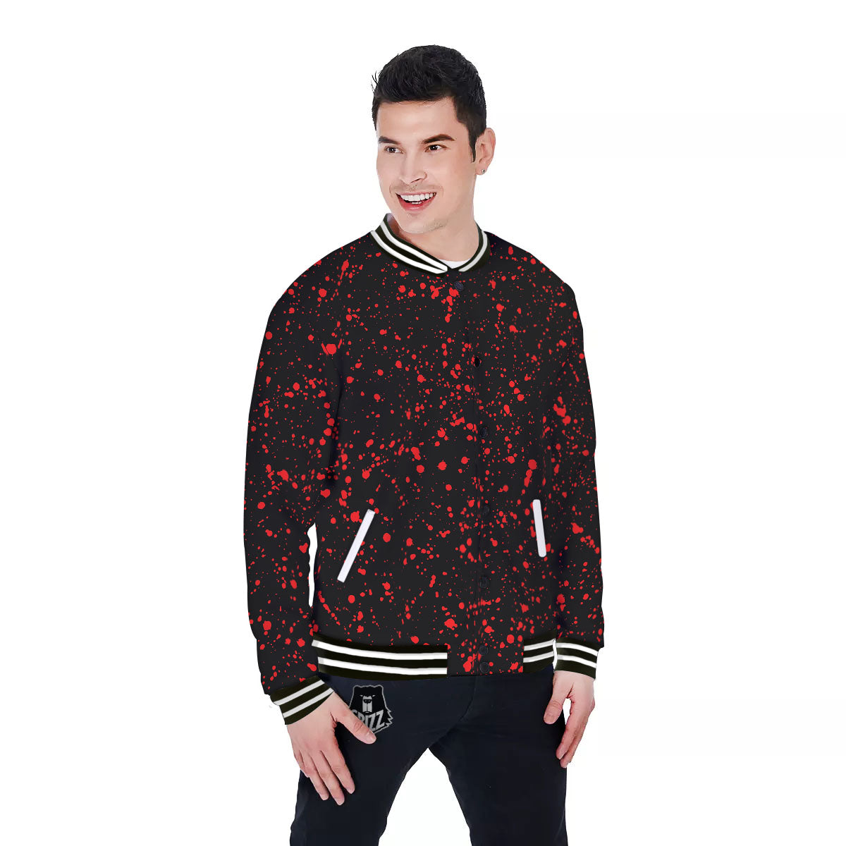 Blood Red Print Pattern Baseball Jacket-grizzshop
