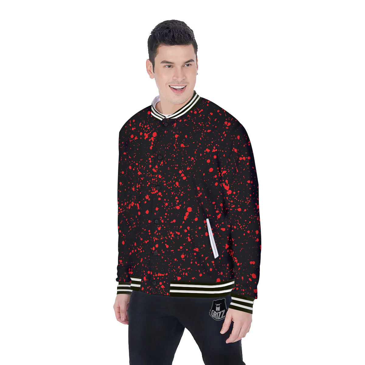 Blood Red Print Pattern Baseball Jacket-grizzshop