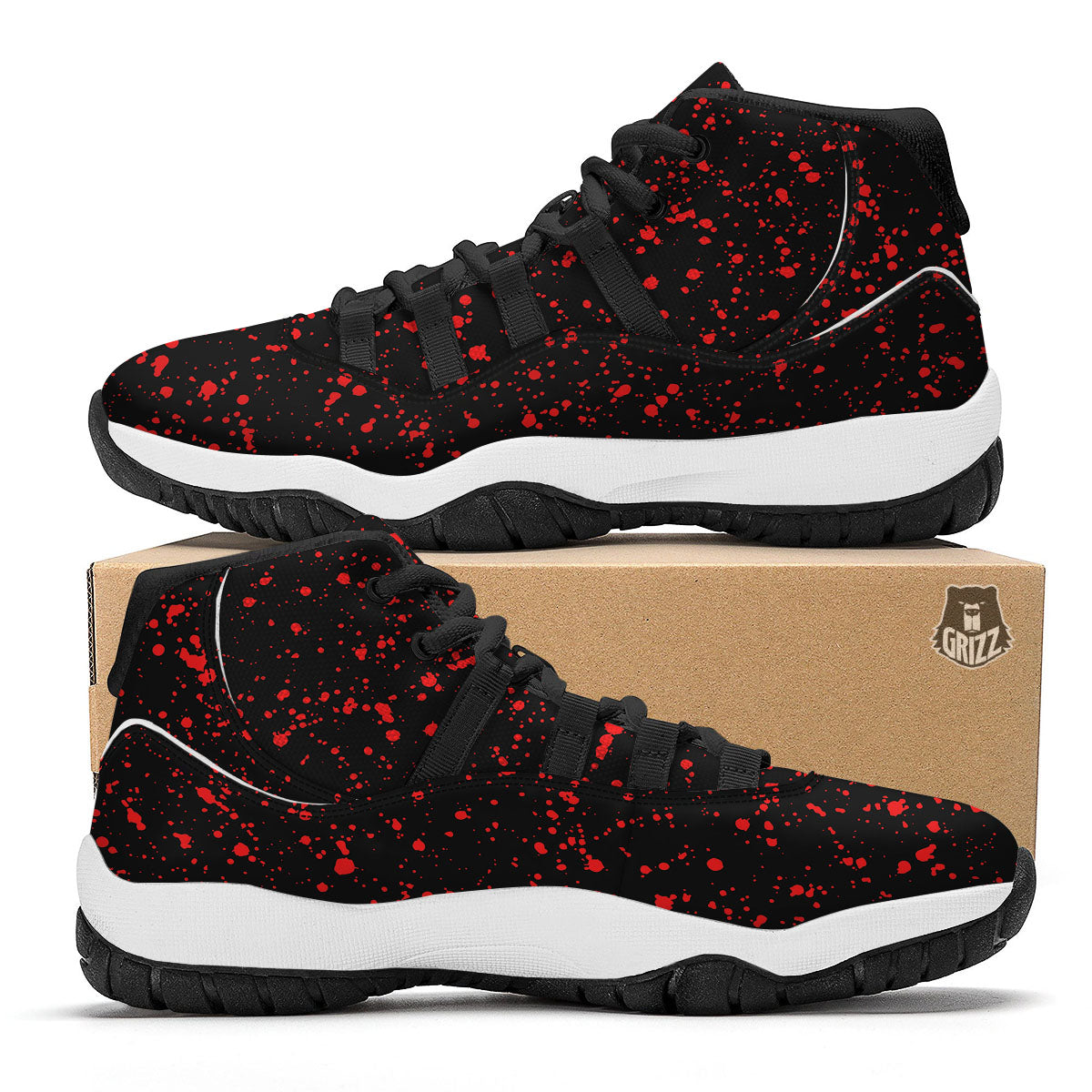 Blood Red Print Pattern Black Bball Shoes-grizzshop