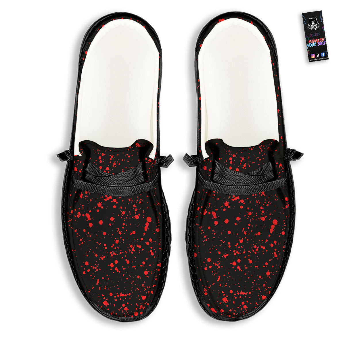 Blood Red Print Pattern Black Loafers-grizzshop