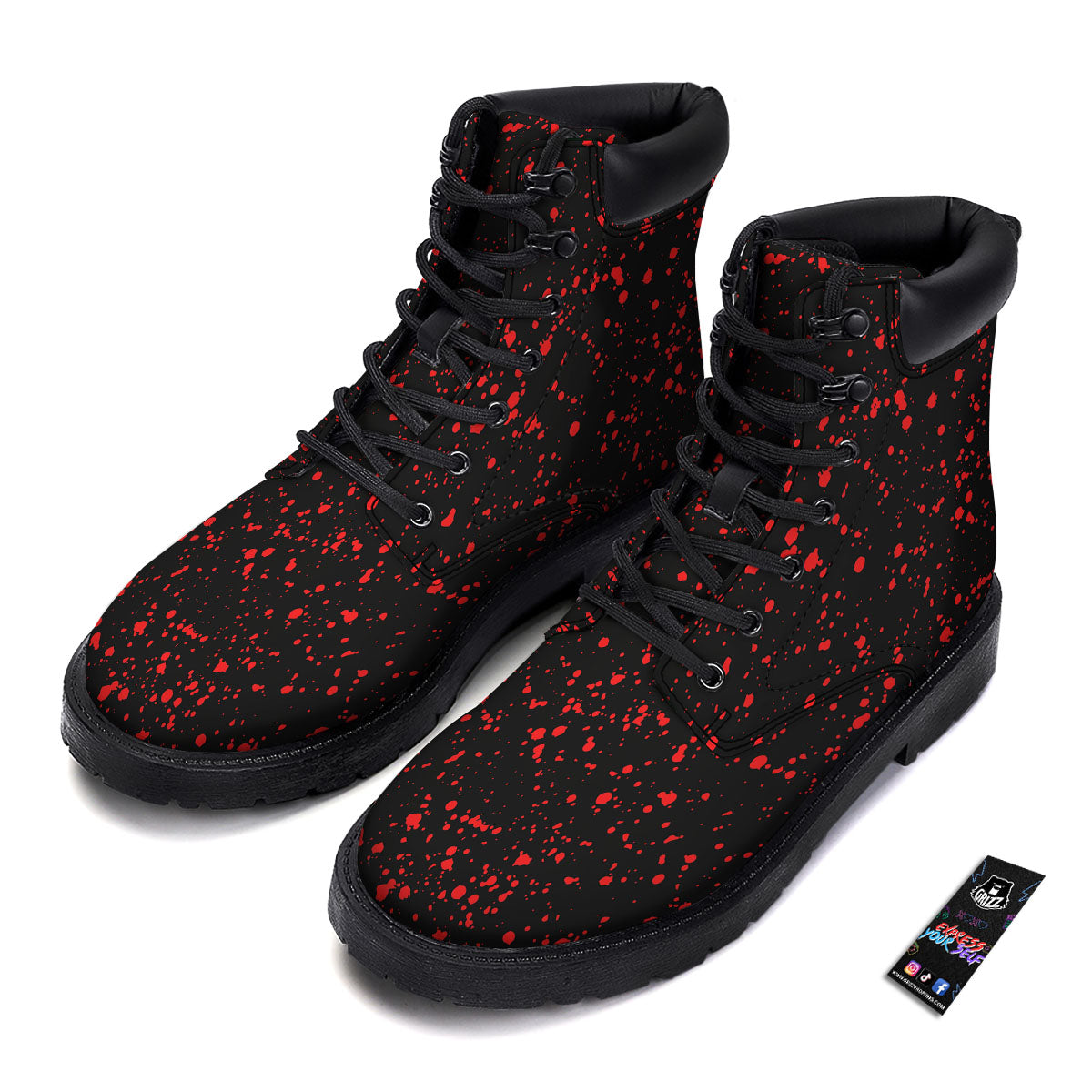 Blood Red Print Pattern Boots-grizzshop
