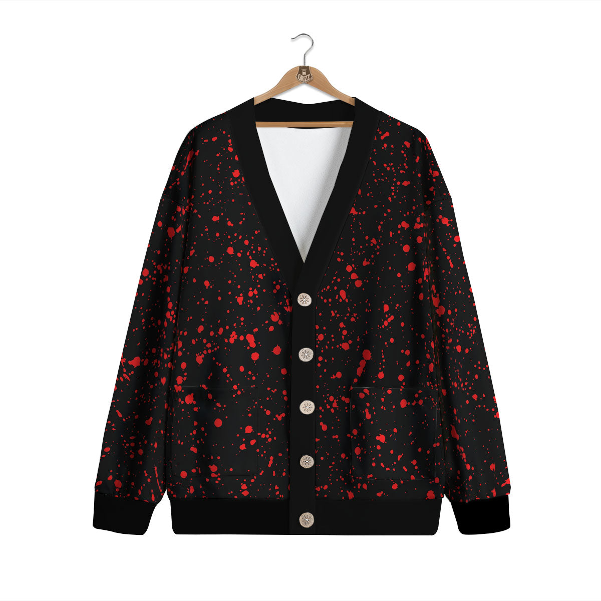 Blood Red Print Pattern Cardigan-grizzshop