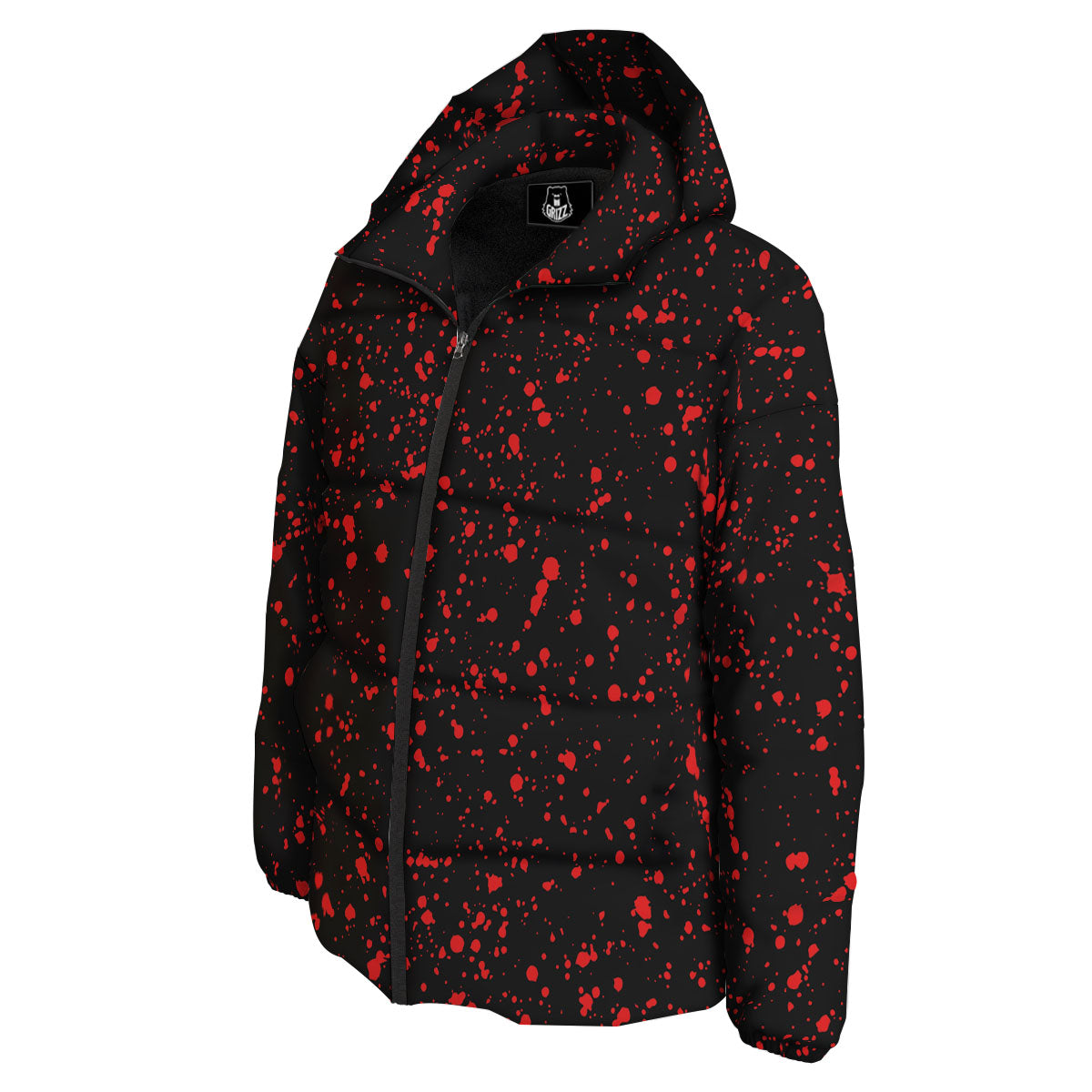 Blood Red Print Pattern Down Jacket-grizzshop