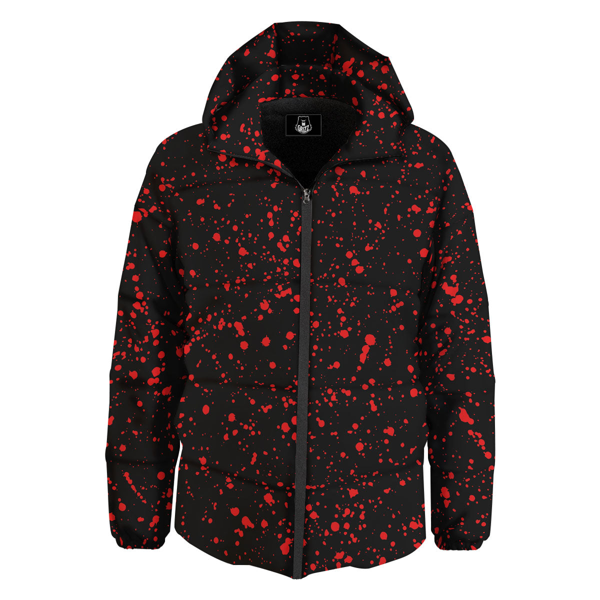 Blood Red Print Pattern Down Jacket-grizzshop