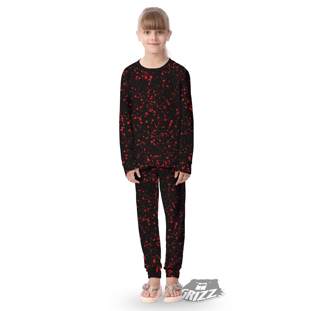 Blood Red Print Pattern Kid's Pajamas-grizzshop