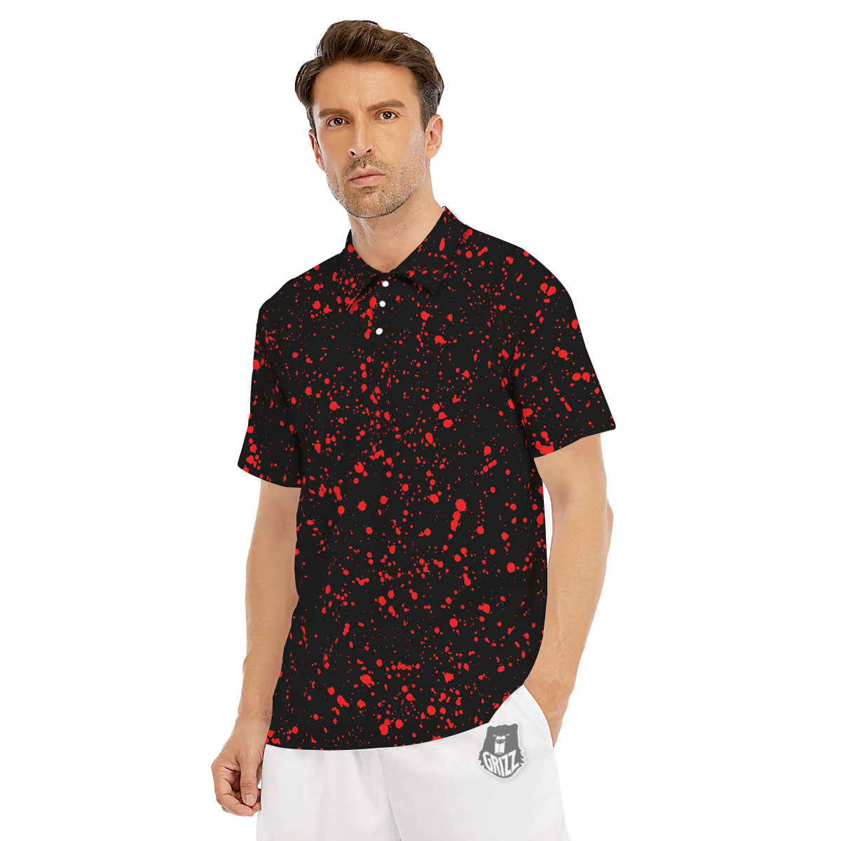 Blood Red Print Pattern Men's Golf Shirts-grizzshop