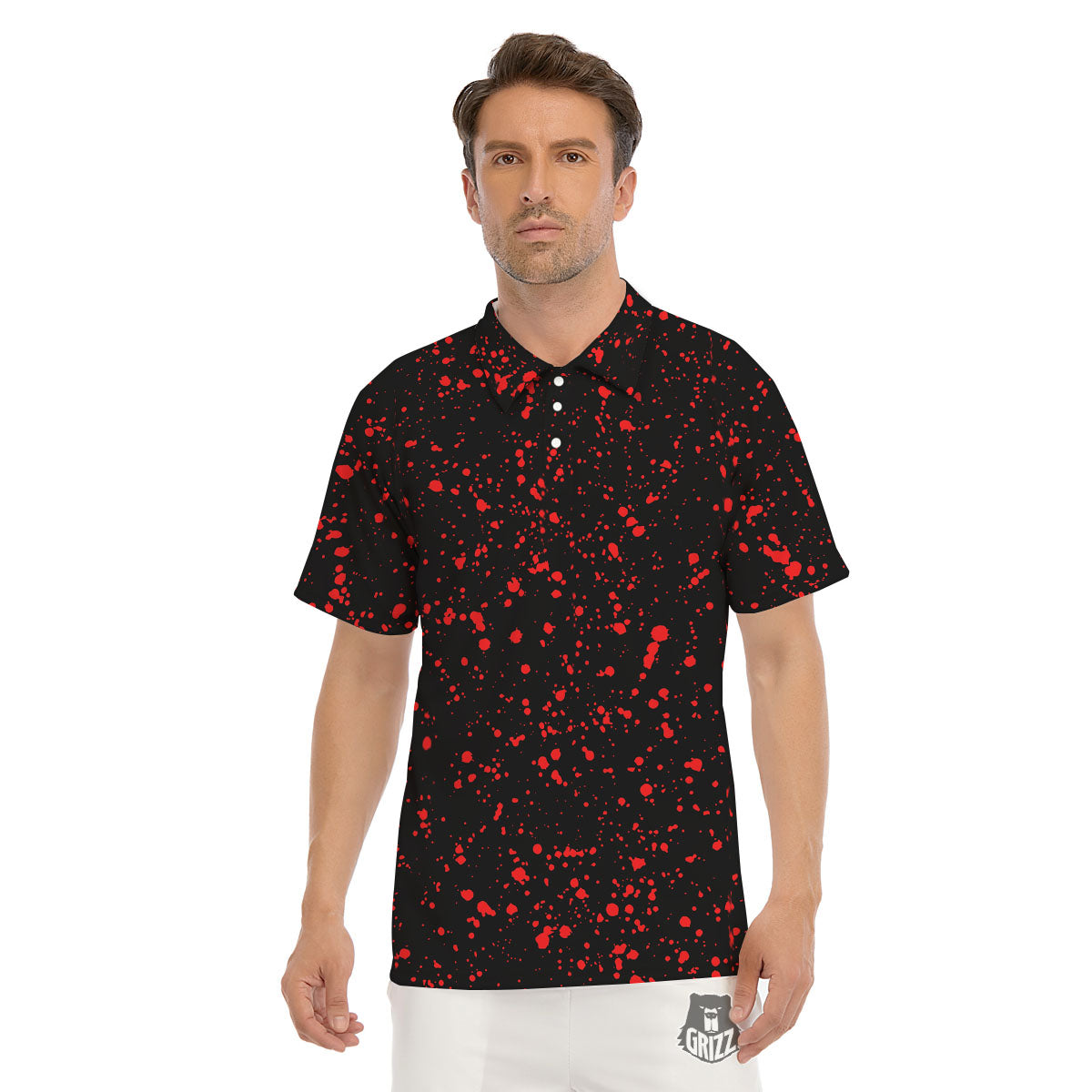 Blood Red Print Pattern Men's Golf Shirts-grizzshop