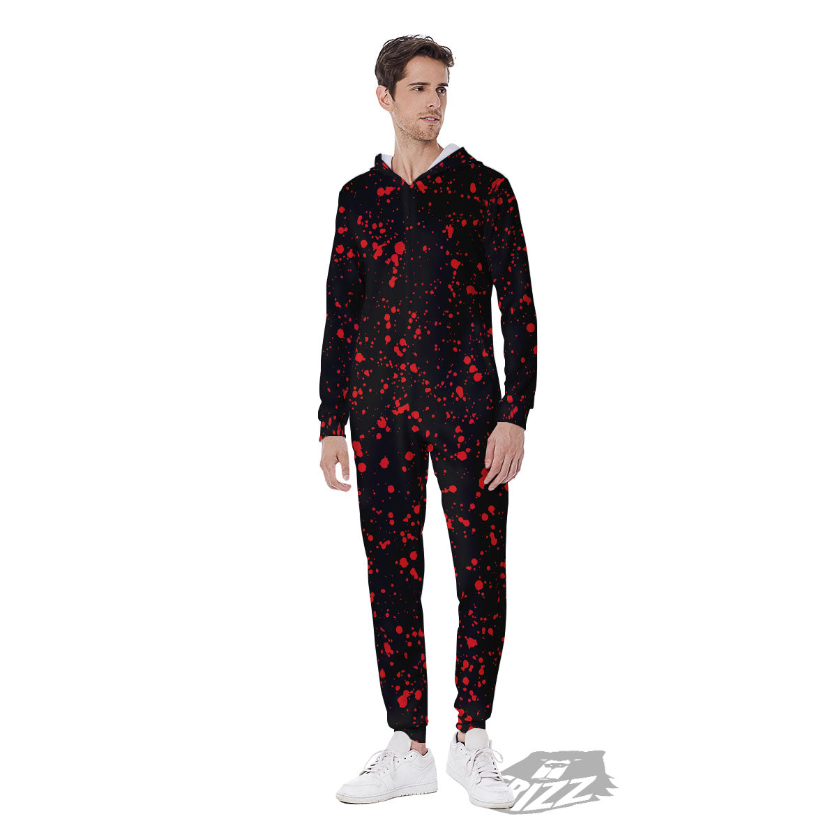 Blood Red Print Pattern Men's Jumpsuit-grizzshop