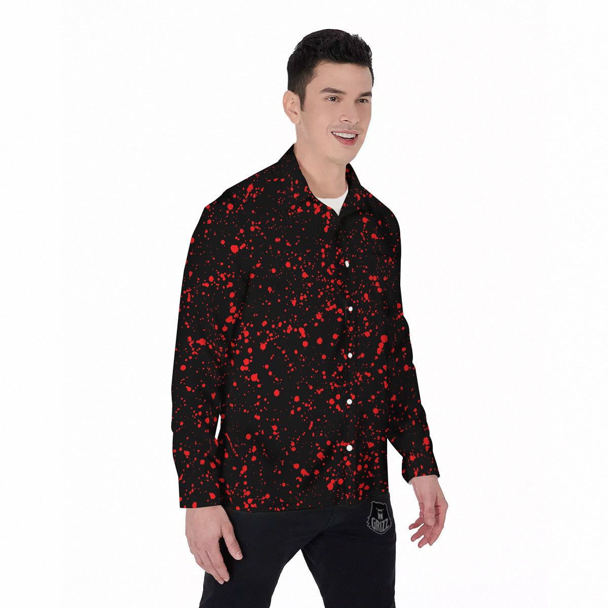 Blood Red Print Pattern Men's Long Sleeve Shirts-grizzshop