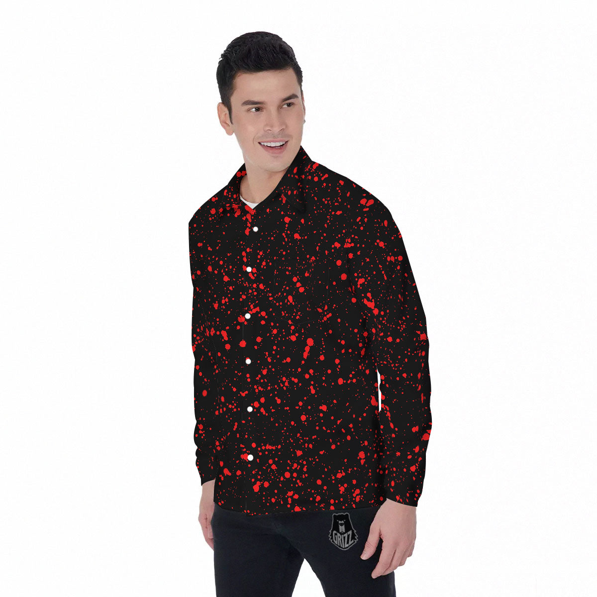 Blood Red Print Pattern Men's Long Sleeve Shirts-grizzshop